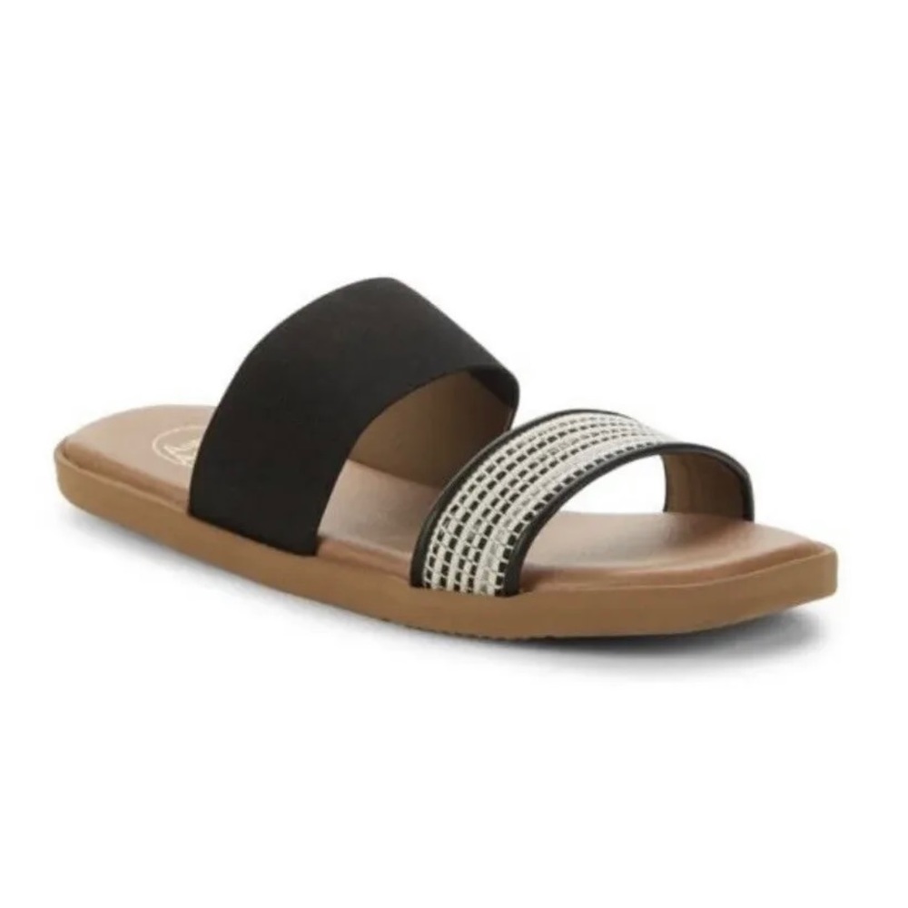 André Assous NWT Beverly Slide Sandal Women’s Size 8 Black Leather Made In Spain